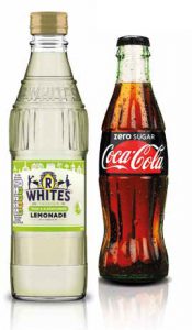 Whites Lemonade and Coke Zero bottles