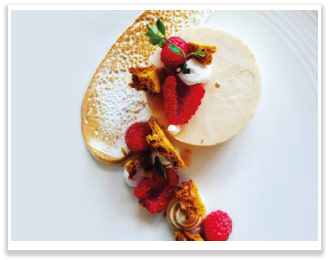 Peach parfait - raspberry, honeycomb, lemon thyme
