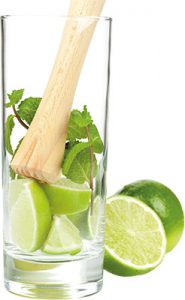 Slim Jim with muddler and fresh lime and mint