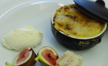 Glazed Date & Brandy Bread & Butter Pudding with Vanilla Bean Cream