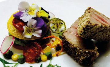 Sesame seed tuna loin, heirloom tomatoes & avocado