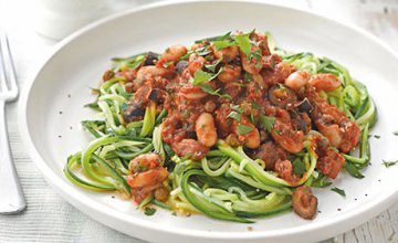 Courgette Linguini with Bean & Tomato Sauce