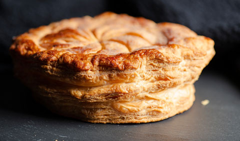 Slow Braised Turkey & Cranberry Pithivier, Burnt Sourdough Bread Sauce 