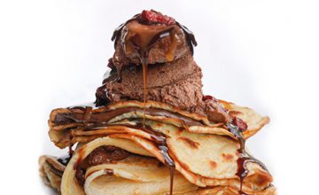 Stacked Chocolate Pancakes with Chocolate Ice Cream