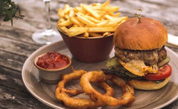 Wild Boar Burger with Chilli Jam & Onion Rings