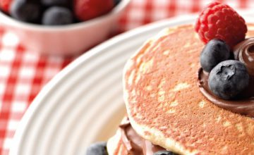 Scotch Pancake with Black Forest Compote & Honey Mascarpone