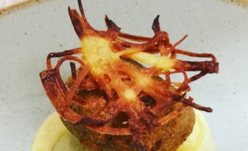 Haggis Croquette, Pickled Turnip and Potato Tuile