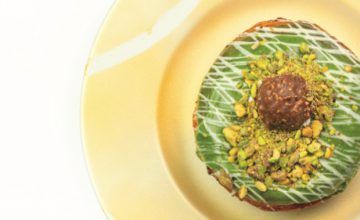 Pistachio Glazed Ciambella with Ferrero Rocher