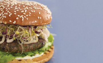 Black Bean Burger with Ginger Pickled Shallots & Alfalfa Sprouts