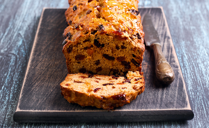 Bara Brith Cake on a chopping board