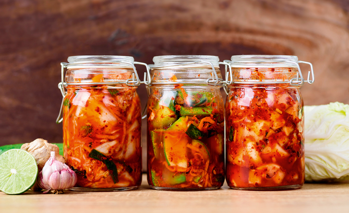 Kimchi in jars