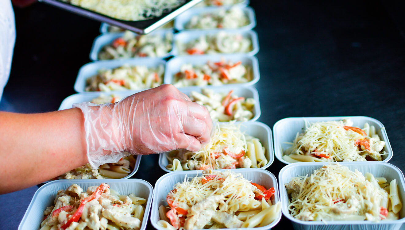 containers of food being prepared