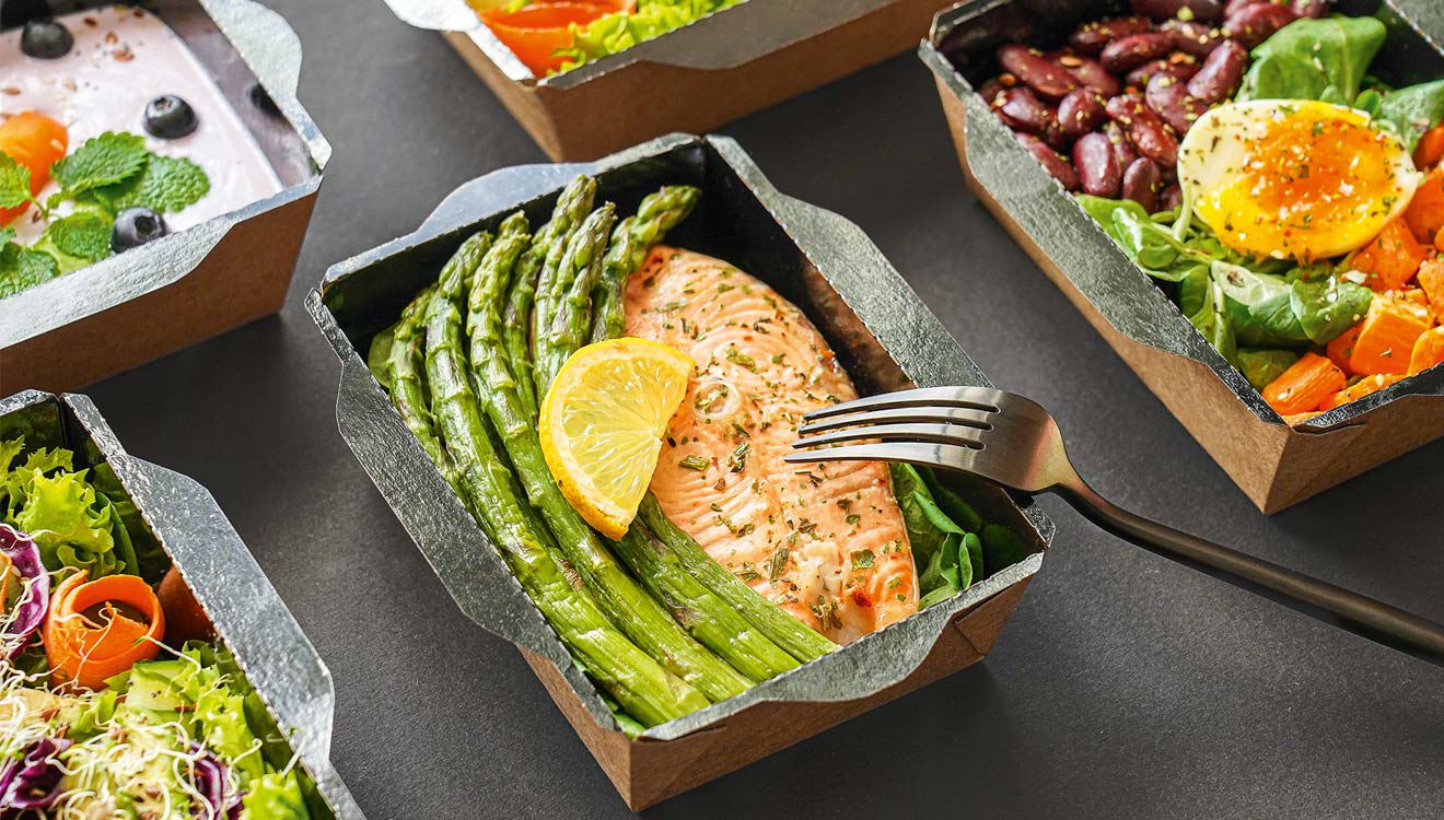 Salmon in takeaway box