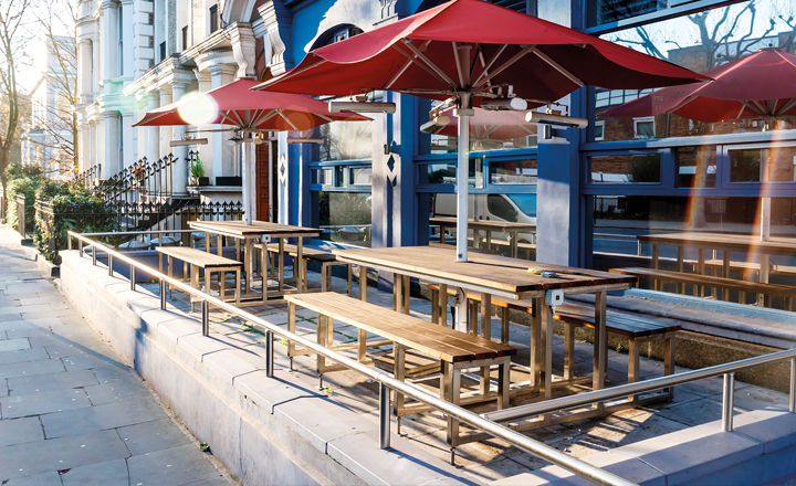 Tables and parasols outside