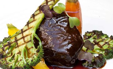 Soy Braised Beef Cheek with Grilled Broccoli and Heritage Carrots