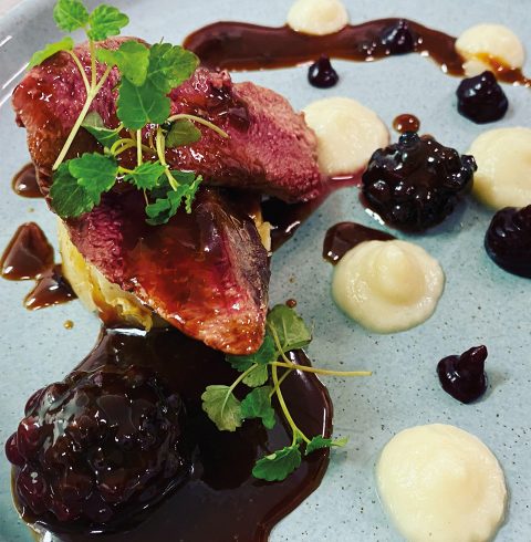 Pigeon with celeriac and blackberries