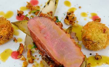 Pan-Fried Duck, Duck Croquette, Endive & Granola