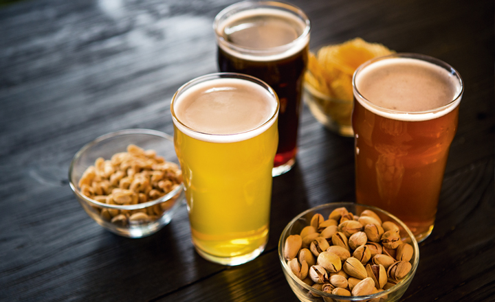 Pints of beer and nuts