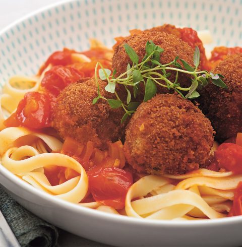 White Bean & Mushroom Balls in a Tomato Sauce