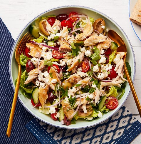 Smoked mackerel and greek salad