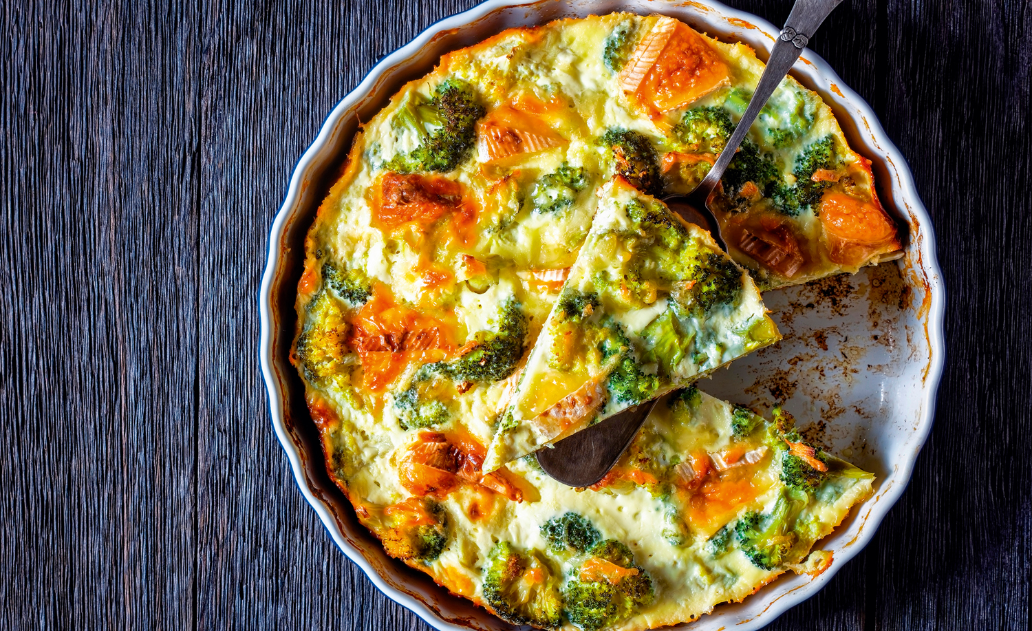 Squash and broccoli quiche