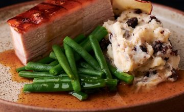 Roast Pork Belly with Black Pudding Mash and Gravy