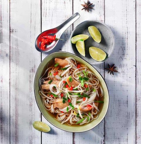 Chicken rice noodle summer soup