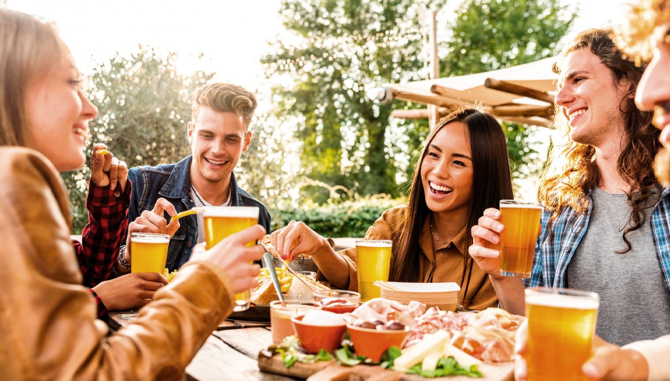 Man and woman drinking at dinner