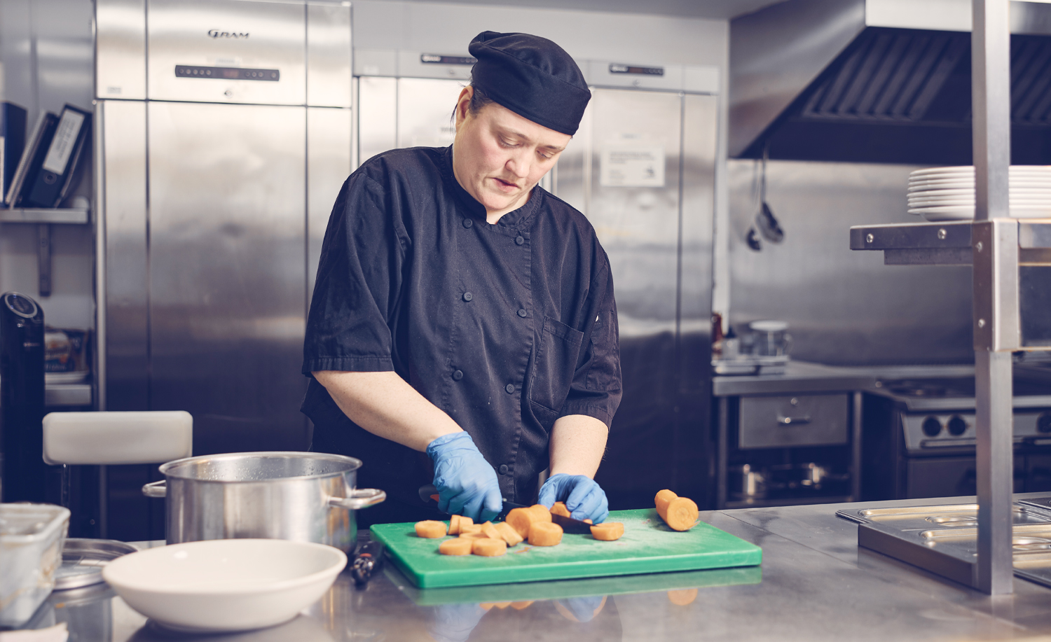 Working in the kitchen at Corson Court