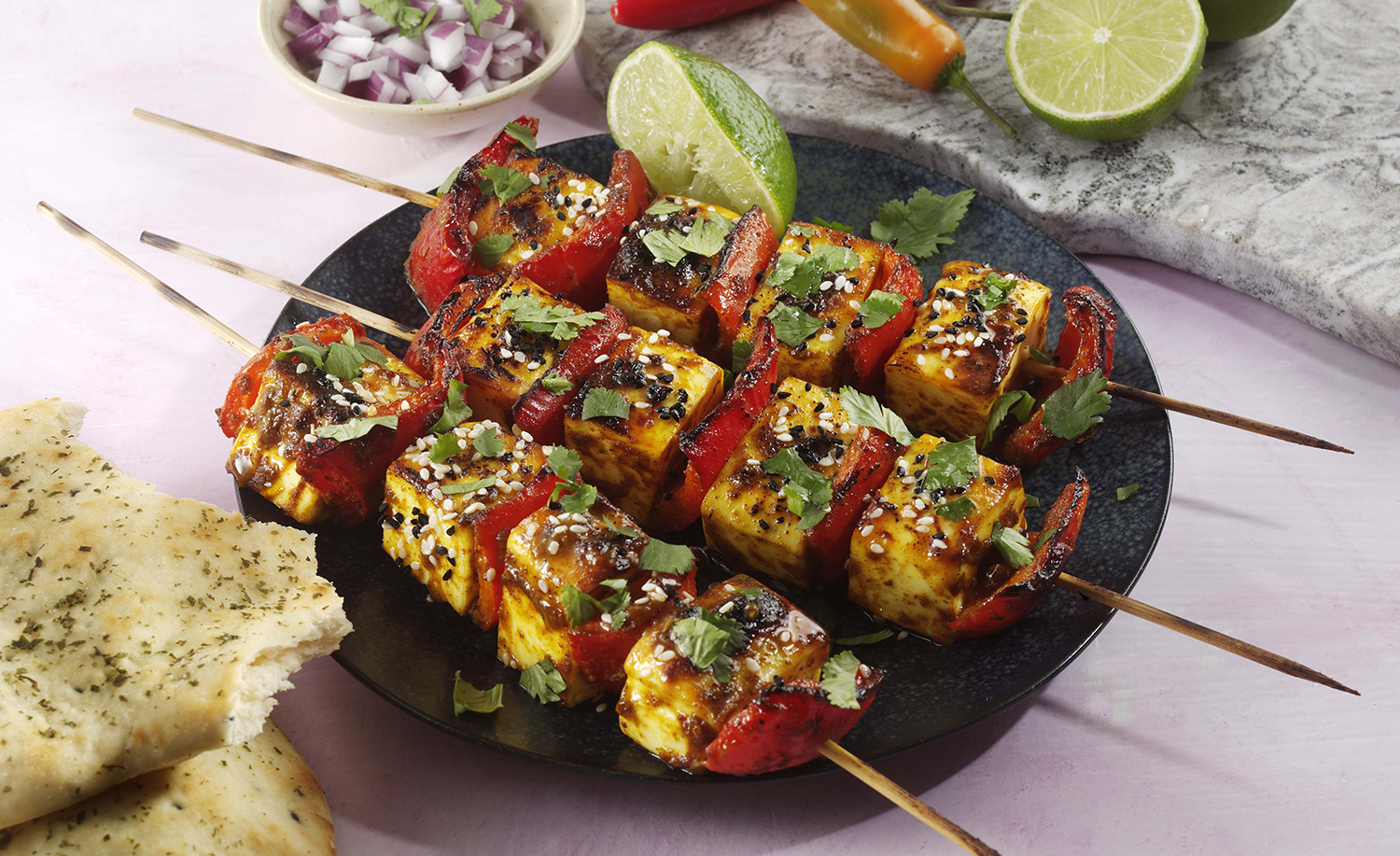 Sticky Sweet Chili Paneer Skewers